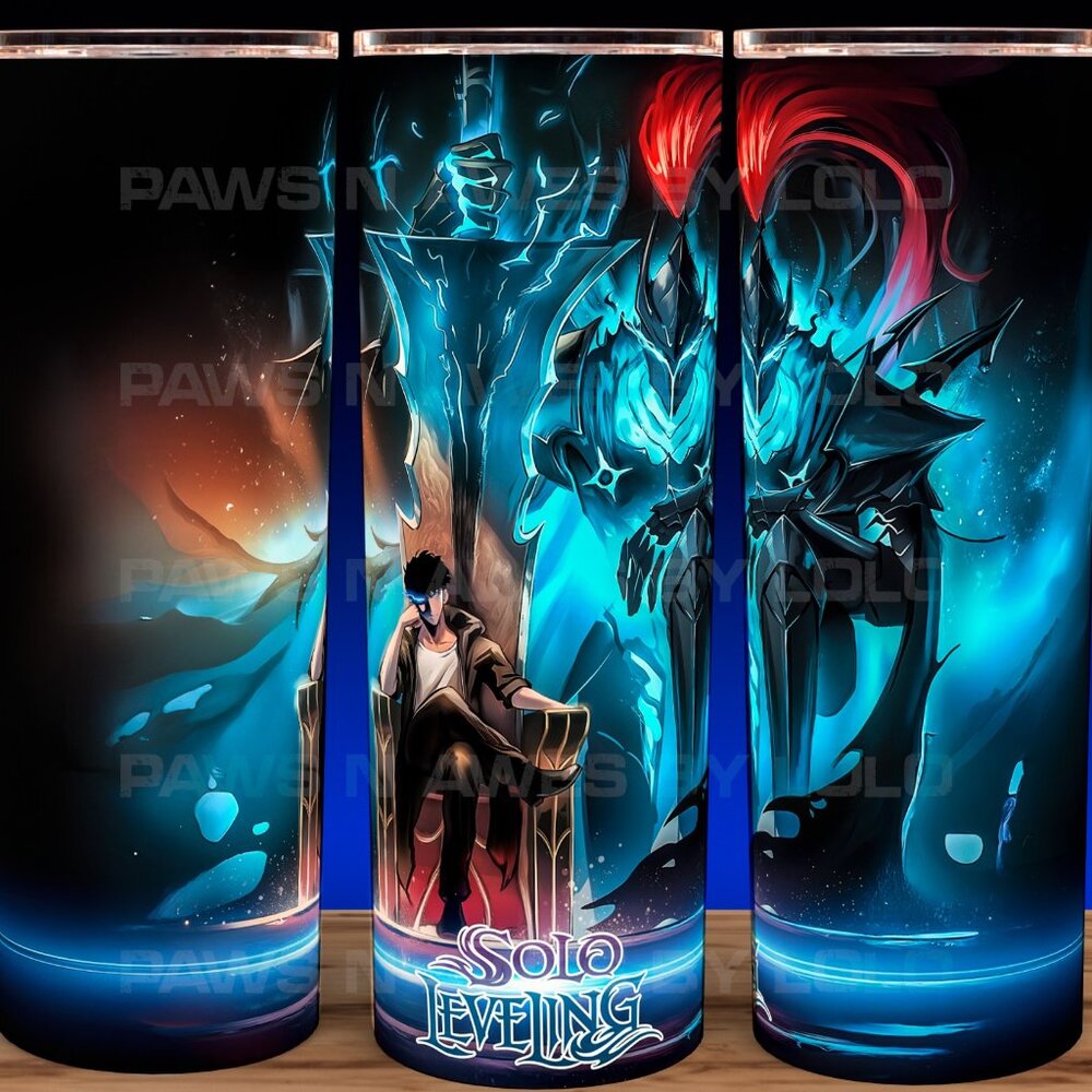 Solo Leveling Anime Sung Jinwoo and Igris on Throne Cup Mug Tumbler 20oz